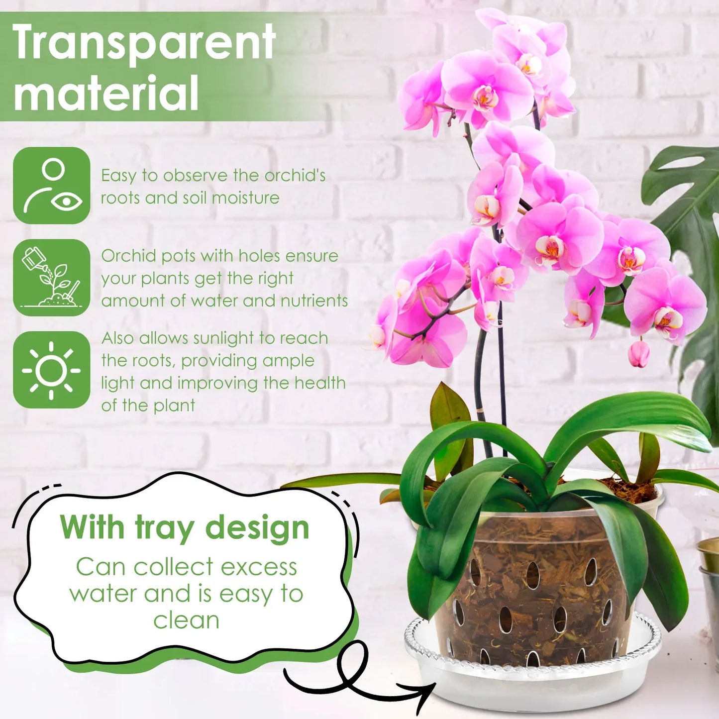 5Pcs Plastic Orchid Pot 4/5/6inch Transparent Slotted Orchid Pots with Holes and Saucers Breathable Flower Plant Pot for Nursery
