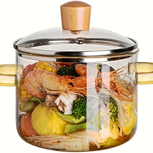 50.72-ounce borosilicate glass cookware with a lid – dual yellow handles