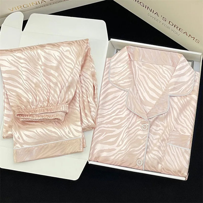 High Quality Ice Silk Light Luxury Pajamas Women's Pajama Spring and Autumn Style Long Sleeve Home Set Nightwear Sleepwear