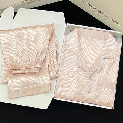High Quality Ice Silk Light Luxury Pajamas Women's Pajama Spring and Autumn Style Long Sleeve Home Set Nightwear Sleepwear