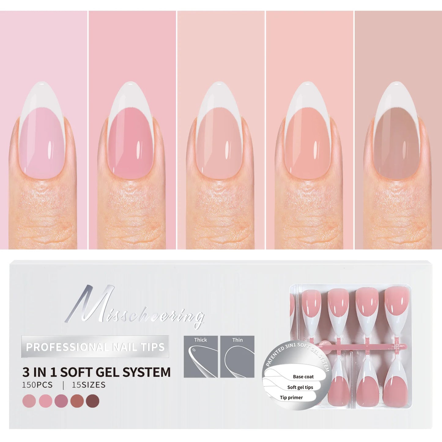 150pcs/Boxed French Gel Tips Press On Nails Black Coffee Almond Nails 15 Sizes Pre-applied Fake Nails For Manicure Extension