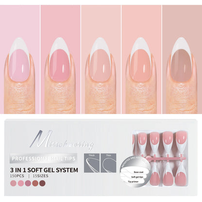 150pcs/Boxed French Gel Tips Press On Nails Black Coffee Almond Nails 15 Sizes Pre-applied Fake Nails For Manicure Extension
