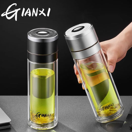 GIANXI One Button Open Lid High Temperature Tea Separation Cup men's Office Press Water Cup Tea Cup Quick Open Double Glass