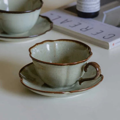 Ceramic Afternoon Tea Cup and Saucer Set, Lace Shape, Home Cafe, Office Teaware, Coffee Mug with Handle, Novel Gift, 240ml