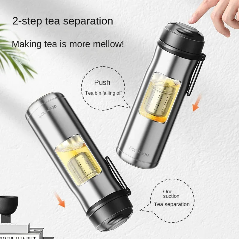 600ml Magnetic Tea Thermos Cup with Movable Filter Infuser Stainless Steel Vacuum Flask Keep Cold Hot Travel Business Car Gift