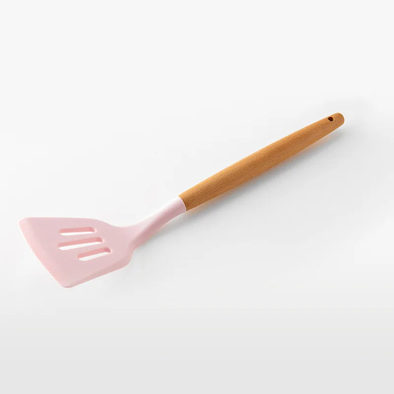 1Pc PSilicone Kitchen Utensils Set Non-Stick Cookware for Kitchen Wooden Handle Spatula Egg Beaters Kitchenware Accessories