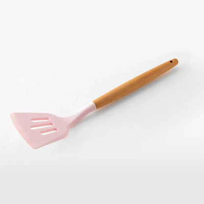 1Pc PSilicone Kitchen Utensils Set Non-Stick Cookware for Kitchen Wooden Handle Spatula Egg Beaters Kitchenware Accessories