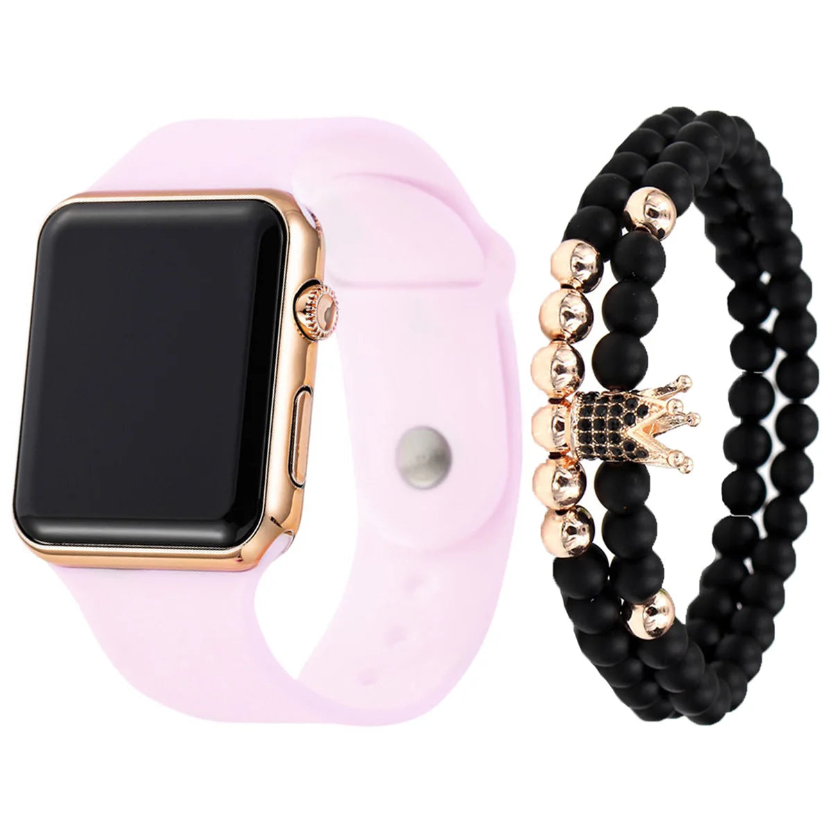 Unisex fashion trend casual personality square LED electronic watch versatile electronic watch with crown bracelet