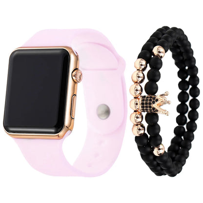 Unisex fashion trend casual personality square LED electronic watch versatile electronic watch with crown bracelet