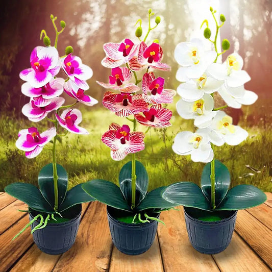 1 Set Beautiful Fake Potted Flowers Portable Simulation Bonsai Orchid Natural-Looking Desktop Fake Potted Flowers