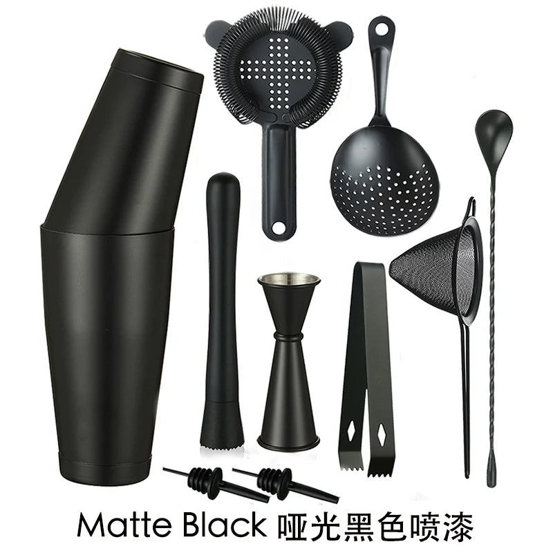 Cocktail Shaker Bar Set: 2 Weighted Boston Shakers, Cocktail Strainer Set,Jigger,Muddler and Spoon, Ice Tong and 2 Bottle Pourer