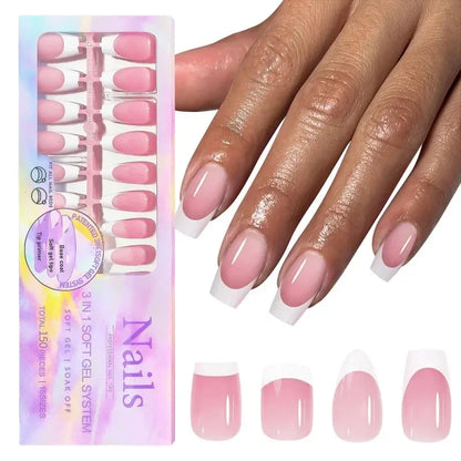 150pcs/Boxed French Gel Tips Press On Nails Black Coffee Almond Nails 15 Sizes Pre-applied Fake Nails For Manicure Extension