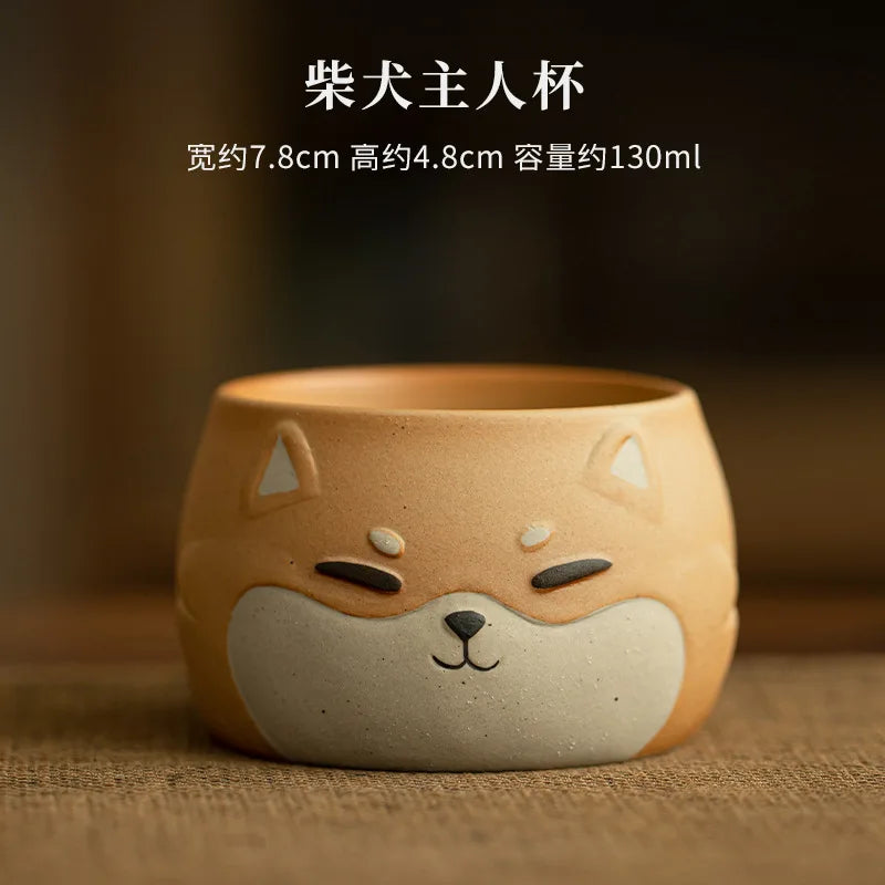 130ML Cartoon Hand Drawn Shiba Inu Teacup Zen Tea Bowl Water Jug Fragrance Cup Chazhan Cute Dog Master Cups Coffee Mugs Teaware