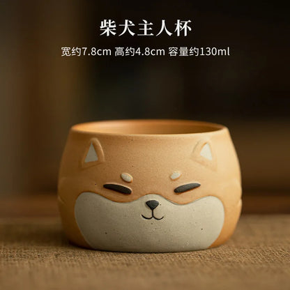 130ML Cartoon Hand Drawn Shiba Inu Teacup Zen Tea Bowl Water Jug Fragrance Cup Chazhan Cute Dog Master Cups Coffee Mugs Teaware