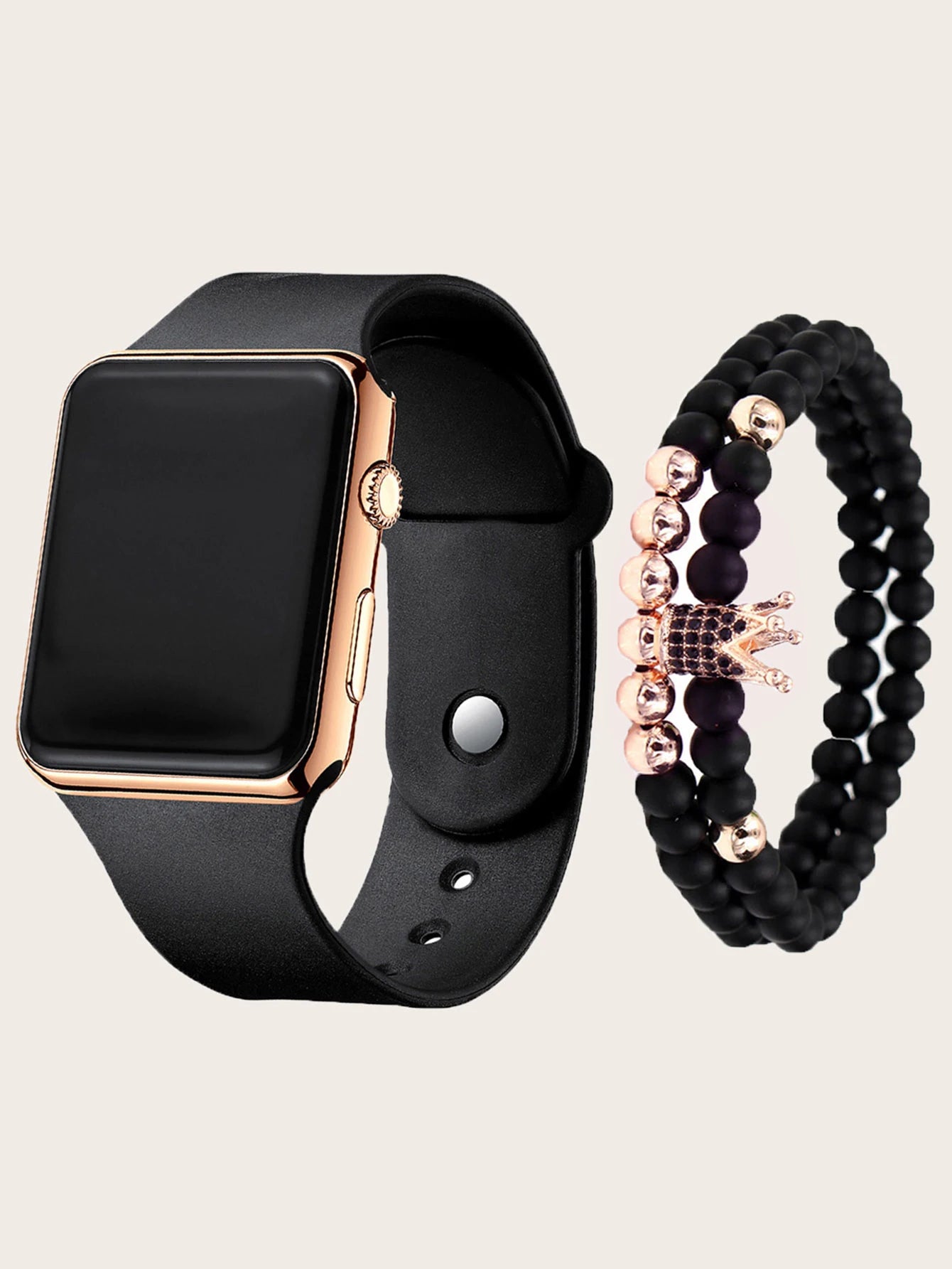 Unisex fashion trend casual personality square LED electronic watch versatile electronic watch with crown bracelet