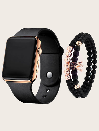 Unisex fashion trend casual personality square LED electronic watch versatile electronic watch with crown bracelet
