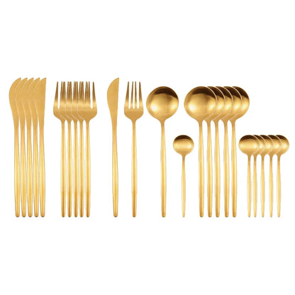 24Pcs Stainless Steel Dinnerware Set Black Gold Cutlery Spoon Fork Knife Western Cutleri Silverware tableware Set Supplies