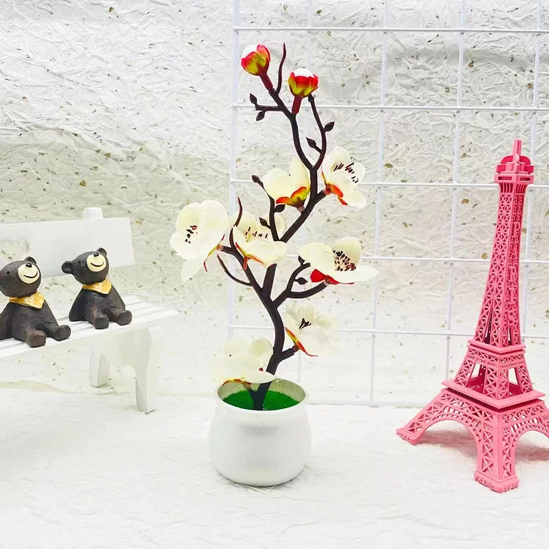 Potted Simulation Flower for Home Wedding Office Table Decoration Realistic Anti-fading Simulation Silk Plum Fake Plants