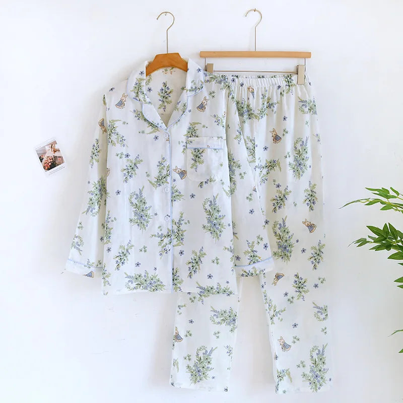 2025 kimono femme maple leaf pajama sets women 100% gauze cotton long sleeve casual sleepwear women pyjamas autumn hot sale