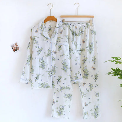 2025 kimono femme maple leaf pajama sets women 100% gauze cotton long sleeve casual sleepwear women pyjamas autumn hot sale