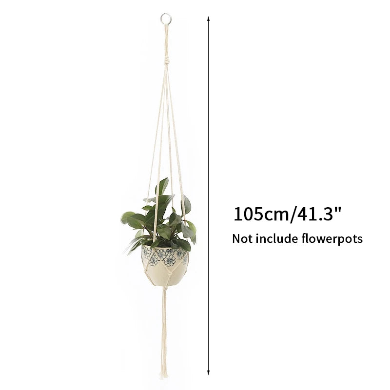 Gardening Plant Hanging Basket Handmade Macrame Flowerpot Pocket Cotton Rope Flower Pot Indoor Home Boho Style Yard Wall Decor