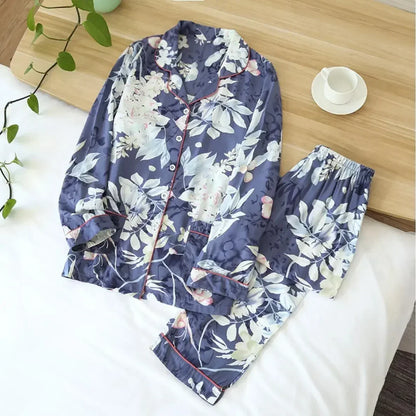 Two-piece Set Women Home Clothes for Spring and Autumn Long-sleeved Viscose Cotton Trouser Suits Women Sleepwear Pajama Set