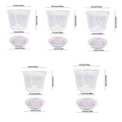5Pcs 11/12.5/14/15/17cm Planter Pots with Side Holes Orchid Flowerpot with Trays Breathable Transparent Plastic  Flowerpot