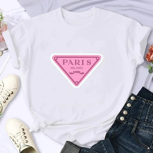 Luxury Brand Paris Women's Summer Printed Tshirt Casual Y2K Personality Sleeve Round Neck Women Clothing Vintage Clothes Graphic