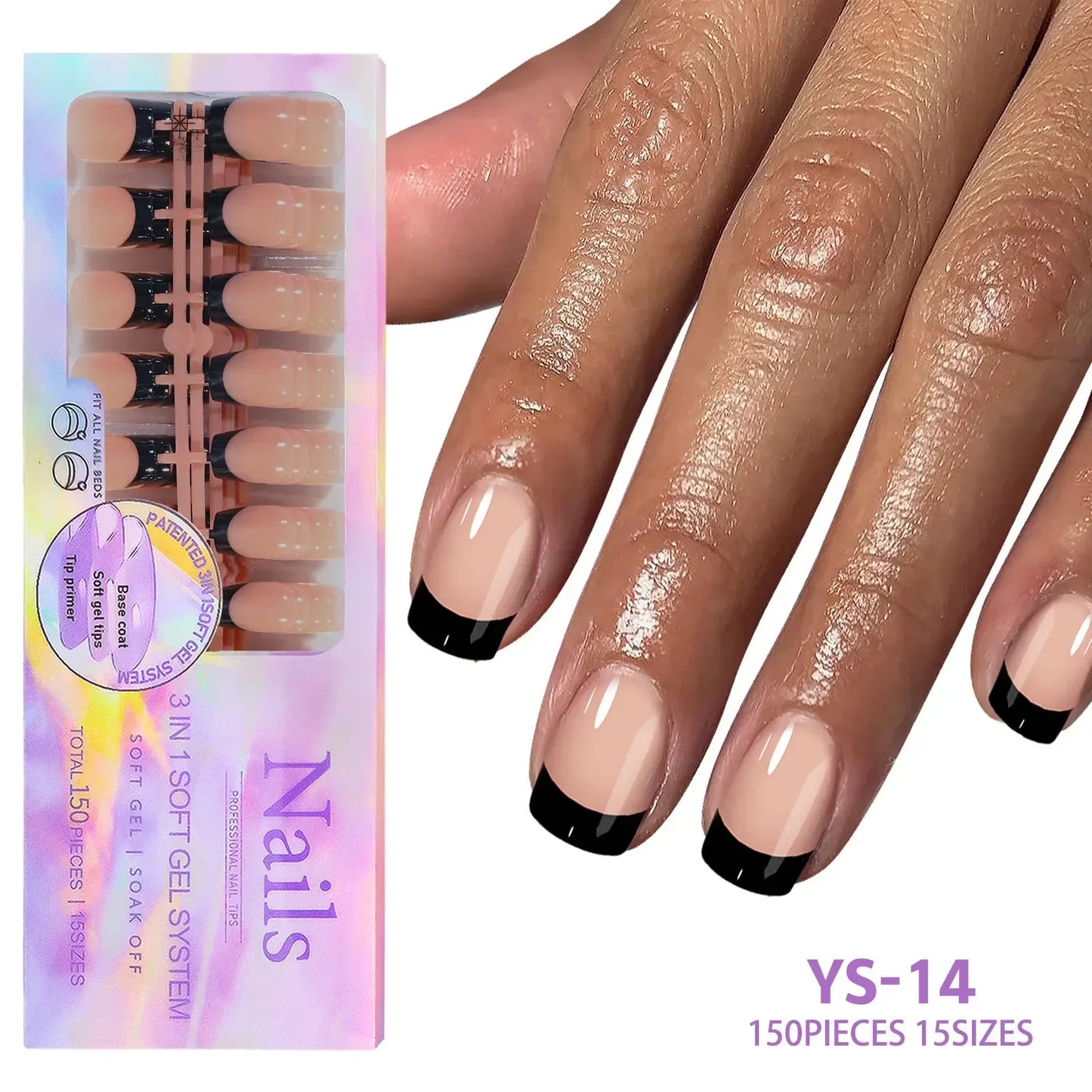150pcs/Boxed French Gel Tips Press On Nails Black Coffee Almond Nails 15 Sizes Pre-applied Fake Nails For Manicure Extension