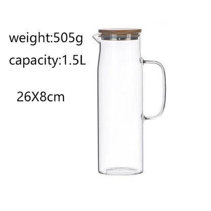 New 1000ML/1500ML Thickened Glass Kettle Bamboo Lid With Filter Cover, Can Be Added To The Kettle For Juice And Coffee