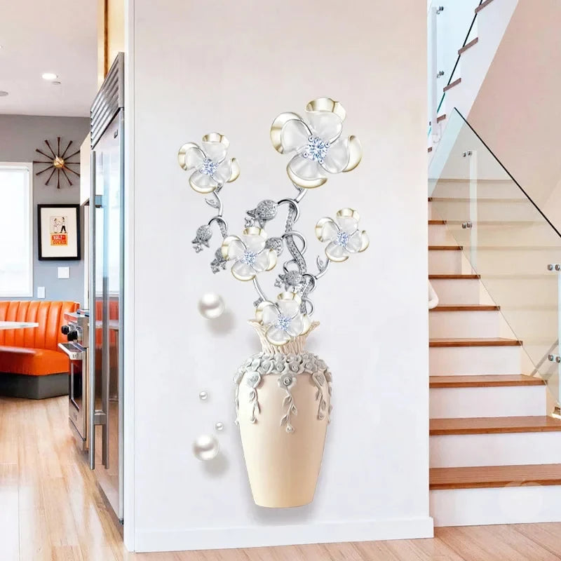 1Pc Elegant and Pure Four Lucky Grass Flowers Planting Wall, Bedroom, Living Room, Home, Self Adhesive Waterproof Stickers