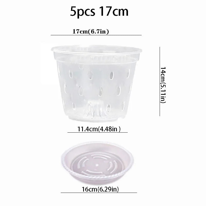 5Pcs 11/12.5/14/15/17cm Planter Pots with Side Holes Orchid Flowerpot with Trays Breathable Transparent Plastic  Flowerpot
