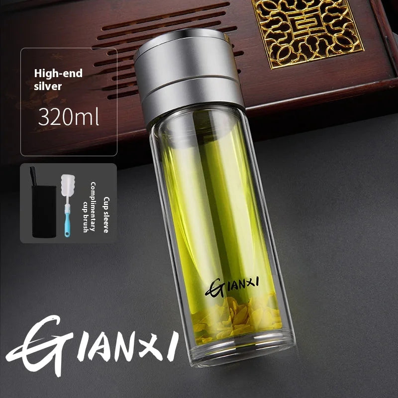 GIANXI One Button Open Lid High Temperature Tea Separation Cup men's Office Press Water Cup Tea Cup Quick Open Double Glass