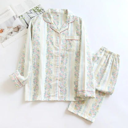 2025 kimono femme maple leaf pajama sets women 100% gauze cotton long sleeve casual sleepwear women pyjamas autumn hot sale