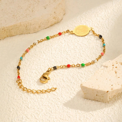 Bohemian Colored Bead Chains Virgin Bracelets for Women,Gold Color Stainless Steel Bracelets,Holy Christian Jewelry Gift