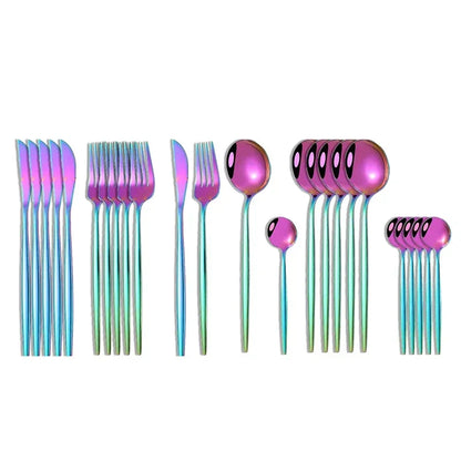 24Pcs Stainless Steel Dinnerware Set Black Gold Cutlery Spoon Fork Knife Western Cutleri Silverware tableware Set Supplies
