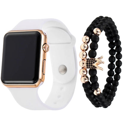 Unisex fashion trend casual personality square LED electronic watch versatile electronic watch with crown bracelet
