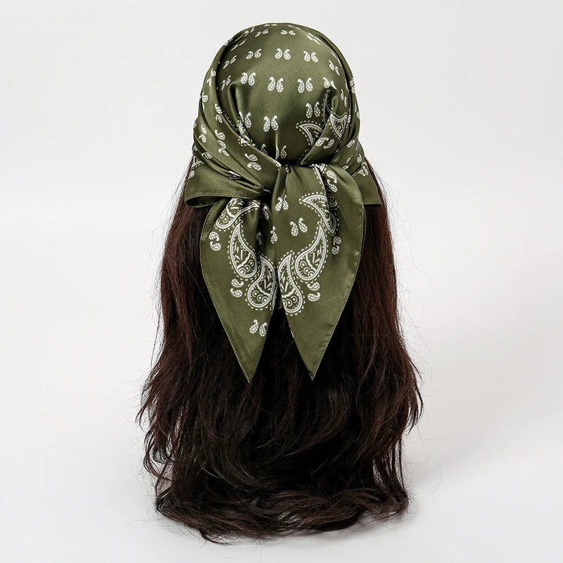 70cm Paisley Print Muslim Hijab Women Bandanas Square Silk Scarf Headband Handkerchief Neckerchief Hairscarf Scarves Luxury