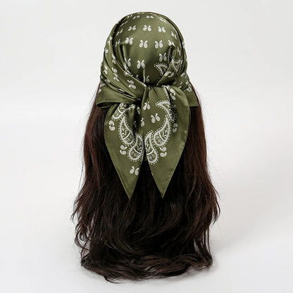 70cm Paisley Print Muslim Hijab Women Bandanas Square Silk Scarf Headband Handkerchief Neckerchief Hairscarf Scarves Luxury