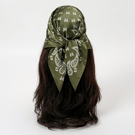 70cm Paisley Print Muslim Hijab Women Bandanas Square Silk Scarf Headband Handkerchief Neckerchief Hairscarf Scarves Luxury