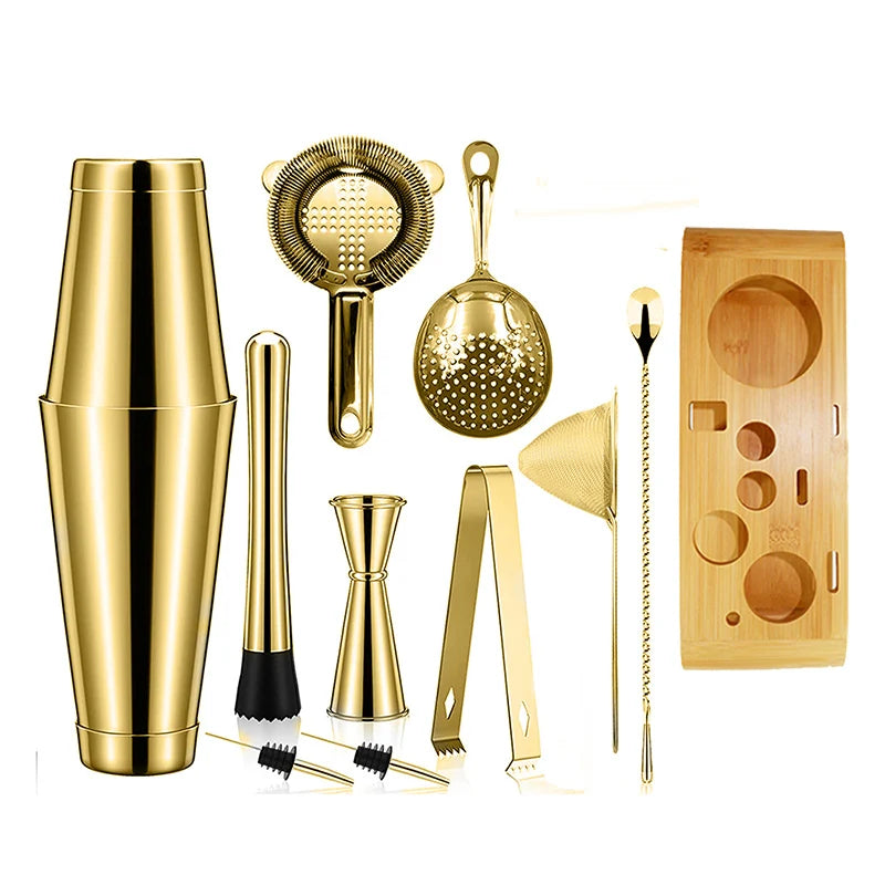 Cocktail Shaker Bar Set: 2 Weighted Boston Shakers, Cocktail Strainer Set,Jigger,Muddler and Spoon, Ice Tong and 2 Bottle Pourer