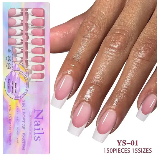 150pcs/Boxed French Gel Tips Press On Nails Black Coffee Almond Nails 15 Sizes Pre-applied Fake Nails For Manicure Extension
