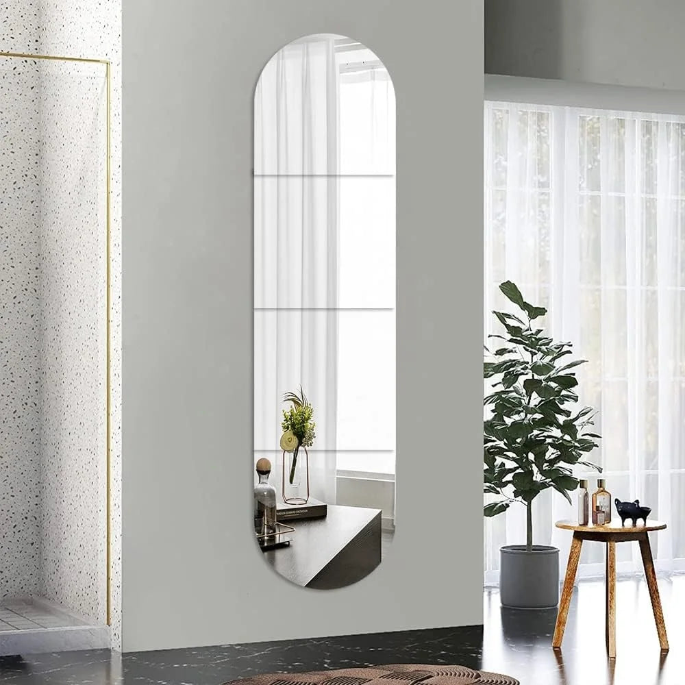 4/8pcs Self  Acrylic Mirror Tiles DIY Flexible Non Glass Safety Mirror Sheets Wall Stickers Shatterproof,Home Decor