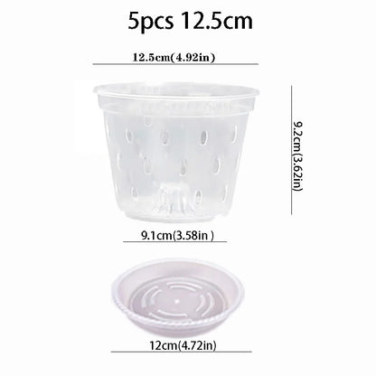 5Pcs 11/12.5/14/15/17cm Planter Pots with Side Holes Orchid Flowerpot with Trays Breathable Transparent Plastic  Flowerpot