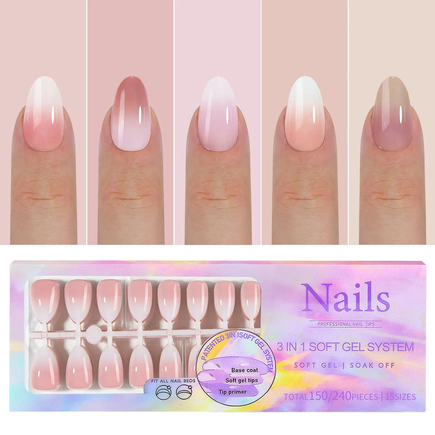 150pcs/Boxed French Gel Tips Press On Nails Black Coffee Almond Nails 15 Sizes Pre-applied Fake Nails For Manicure Extension