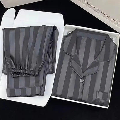 High Quality Ice Silk Light Luxury Pajamas Women's Pajama Spring and Autumn Style Long Sleeve Home Set Nightwear Sleepwear