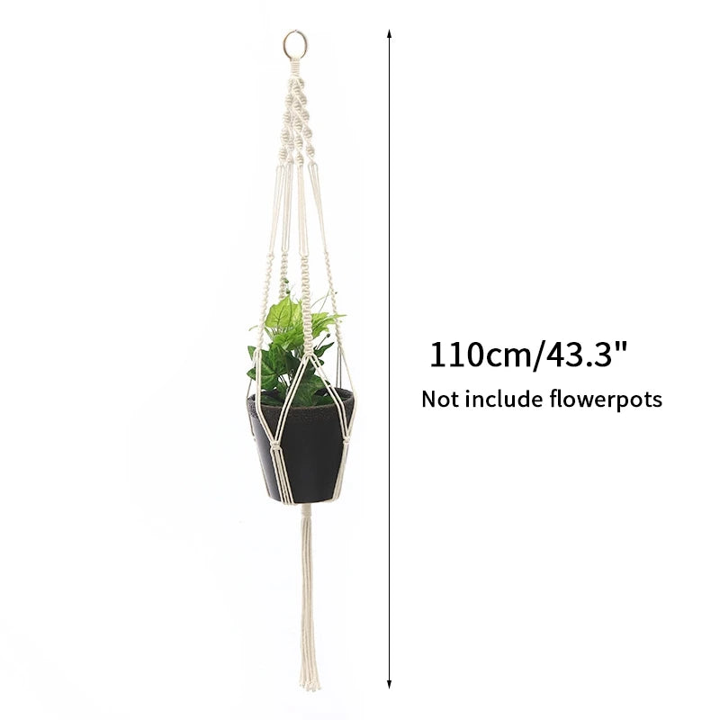 Gardening Plant Hanging Basket Handmade Macrame Flowerpot Pocket Cotton Rope Flower Pot Indoor Home Boho Style Yard Wall Decor