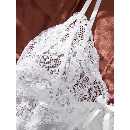 A Set Of Tulle Ultra Sexy Nightgown V-neck Bra Open Sleep Skirt Night Erotic Dress Woman Sheer Pajamas Lingerie Pants Luxury kit