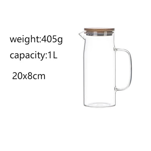 New 1000ML/1500ML Thickened Glass Kettle Bamboo Lid With Filter Cover, Can Be Added To The Kettle For Juice And Coffee