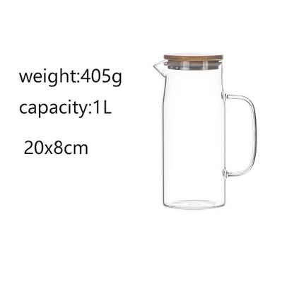 New 1000ML/1500ML Thickened Glass Kettle Bamboo Lid With Filter Cover, Can Be Added To The Kettle For Juice And Coffee